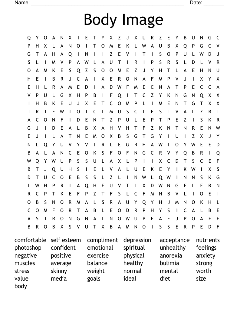 Body Image Word Search