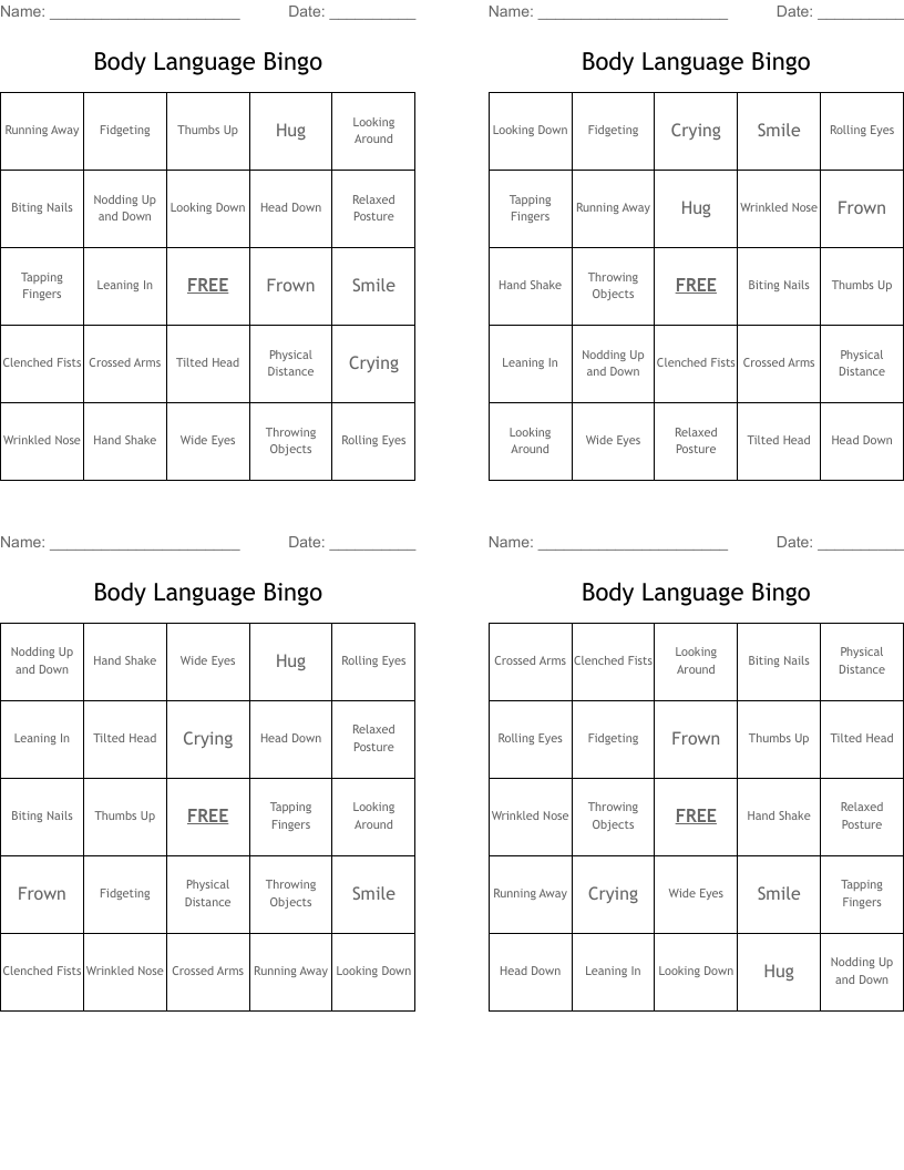 Body Language Bingo