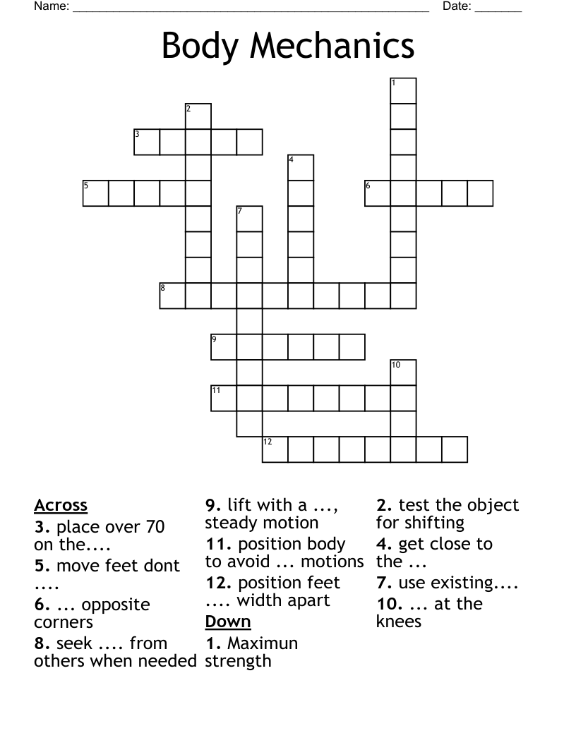 Body Mechanics Crossword