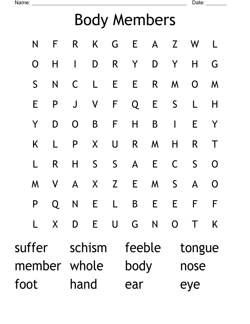 Body Members Word Search