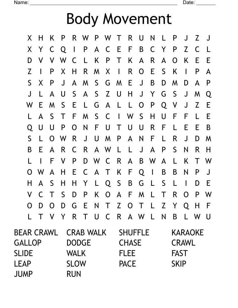 Body Movement Word Search