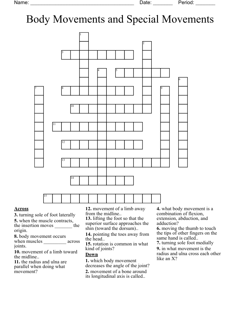Body Movements and Special Movements  Crossword