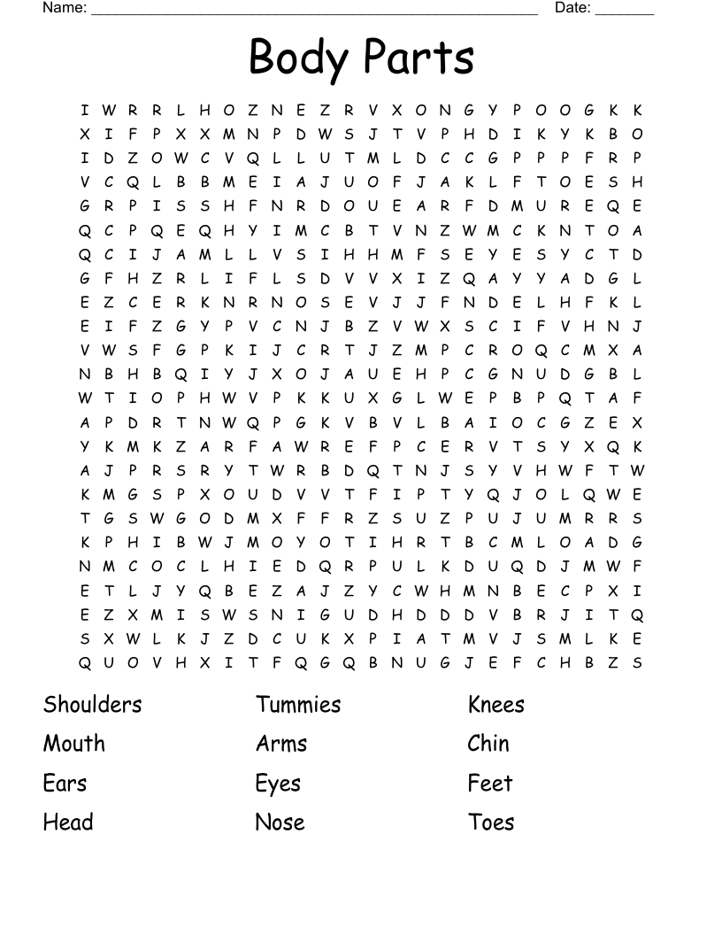 Body Parts Word Search