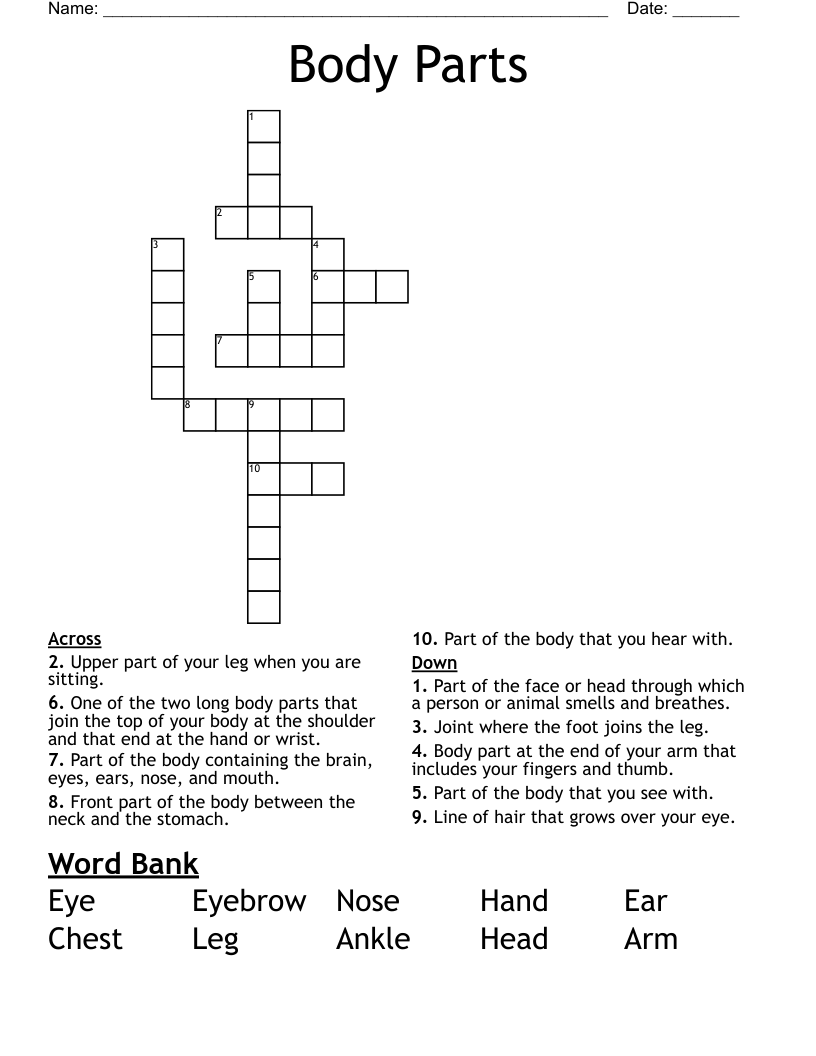 Body Parts Crossword