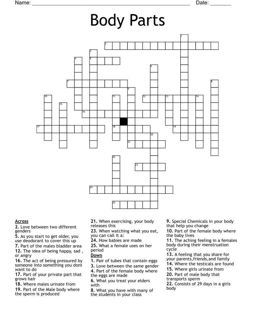 Body Parts Crossword
