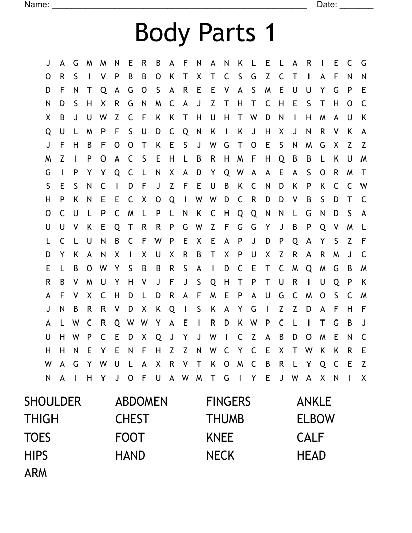 Body Parts 1 Word Search
