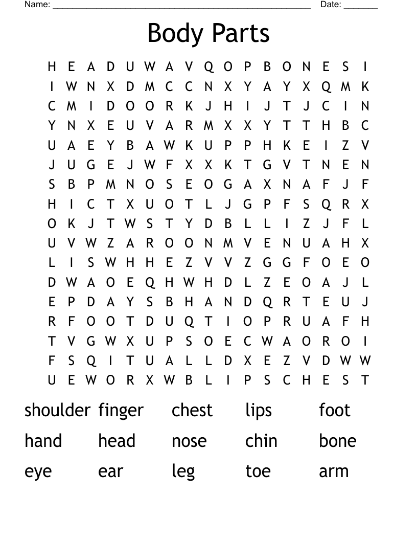 Body Parts Word Search