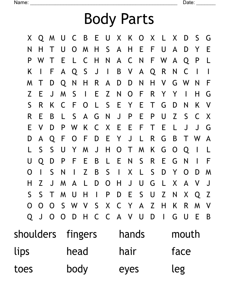 Body Parts Word Search