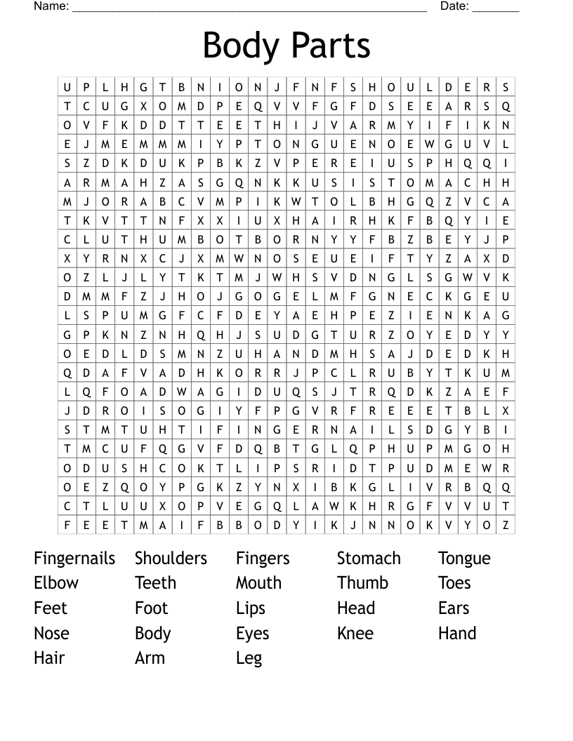 Body Parts Word Search