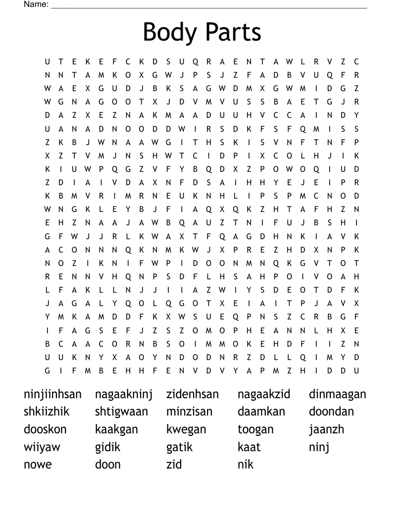 Body Parts Word Search
