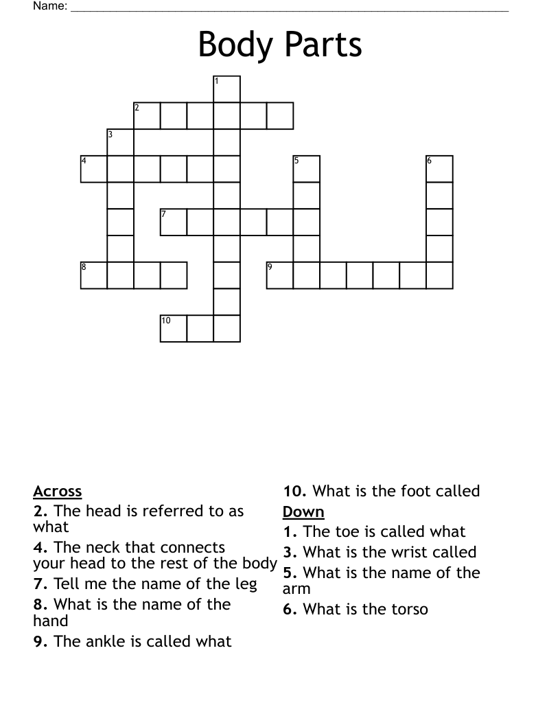 Body Parts Crossword