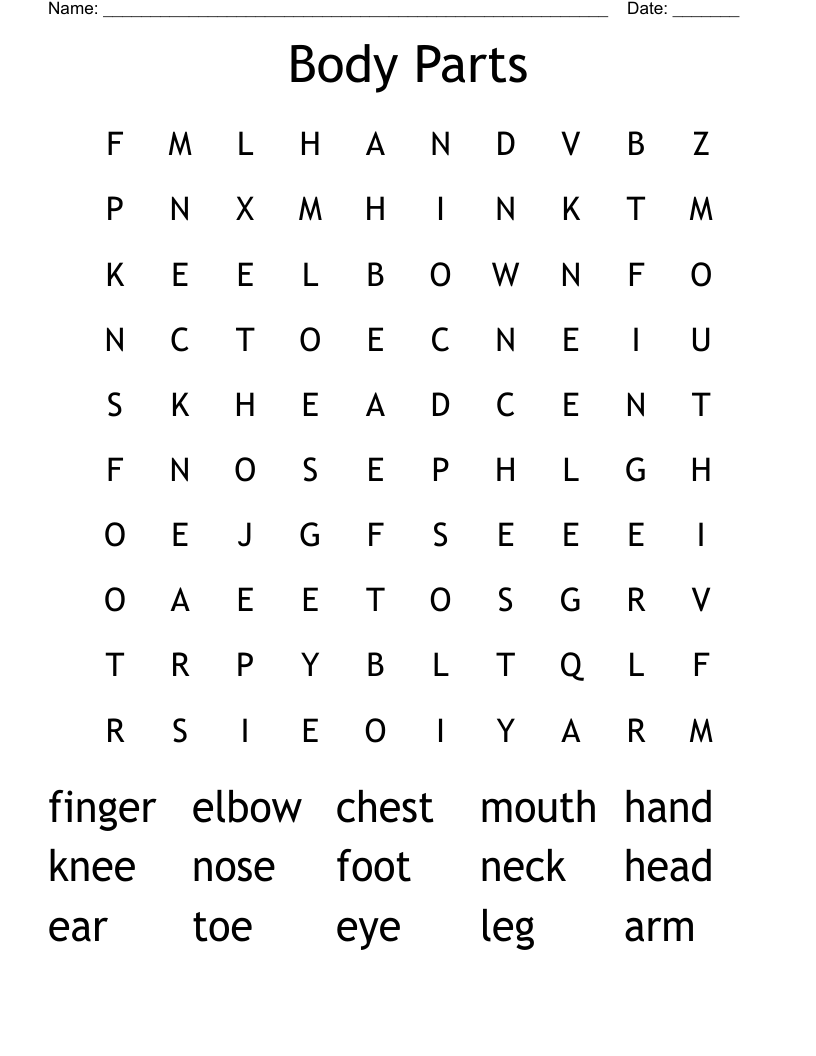 Body Parts Word Search