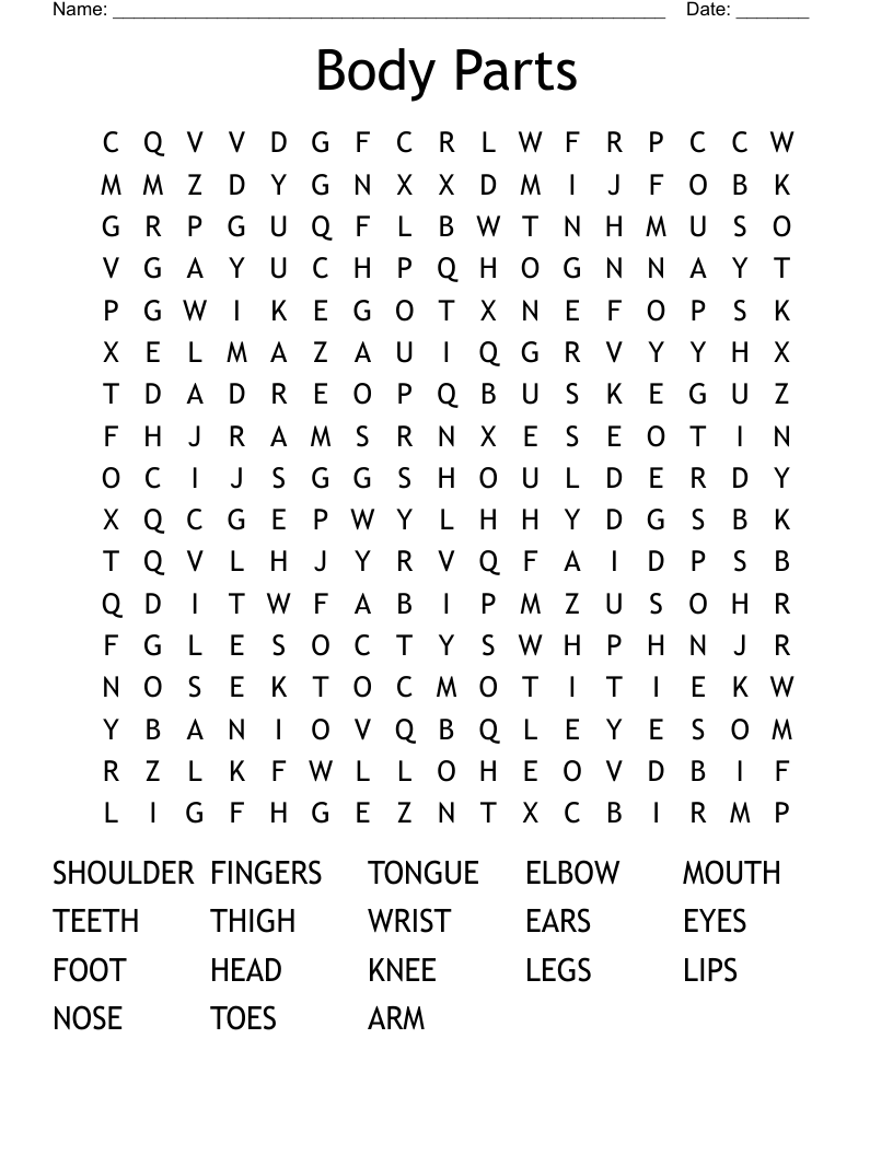 Body Parts Word Search