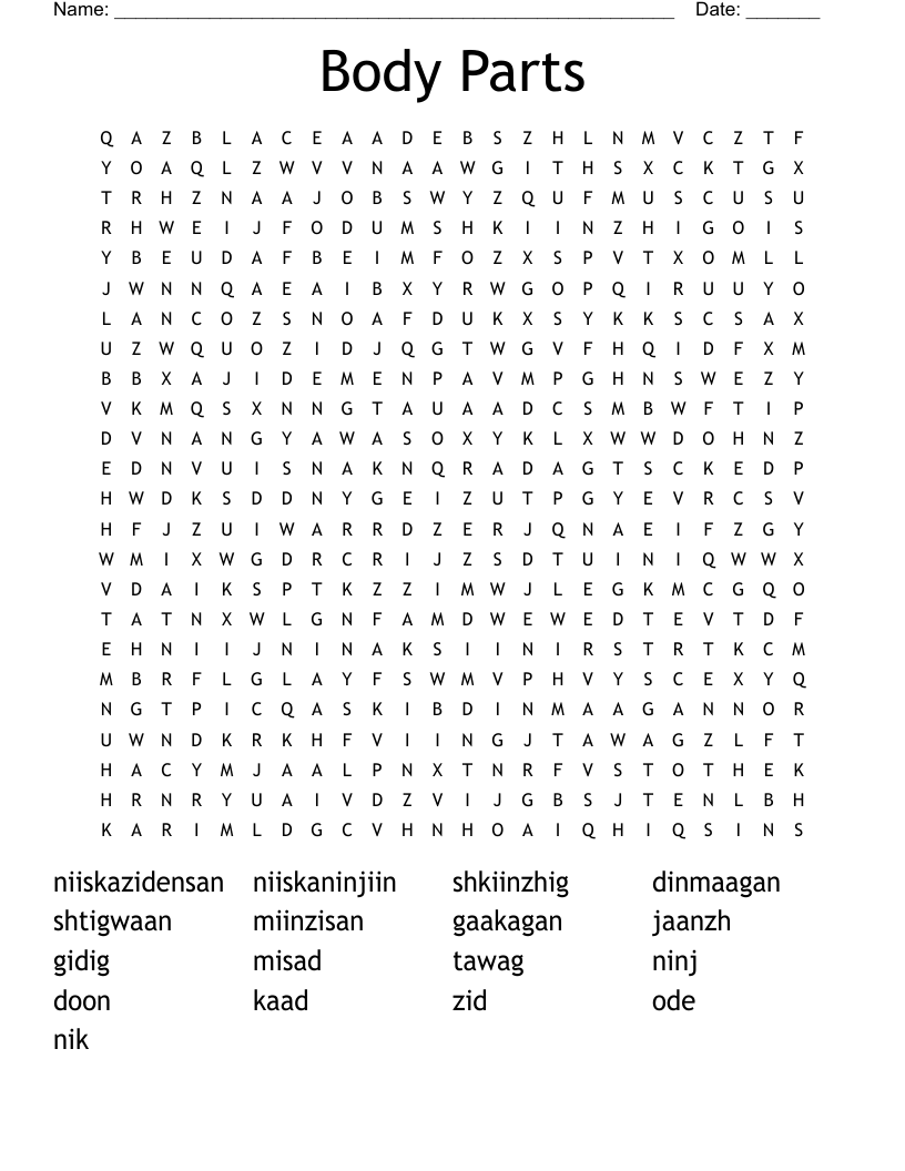 Body Parts Word Search
