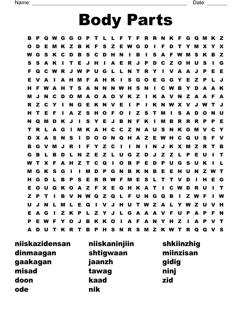 Body Parts Word Search