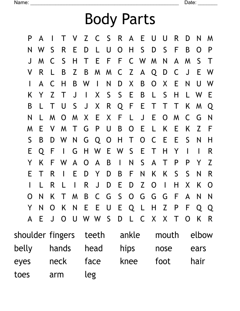 Body Parts Word Search