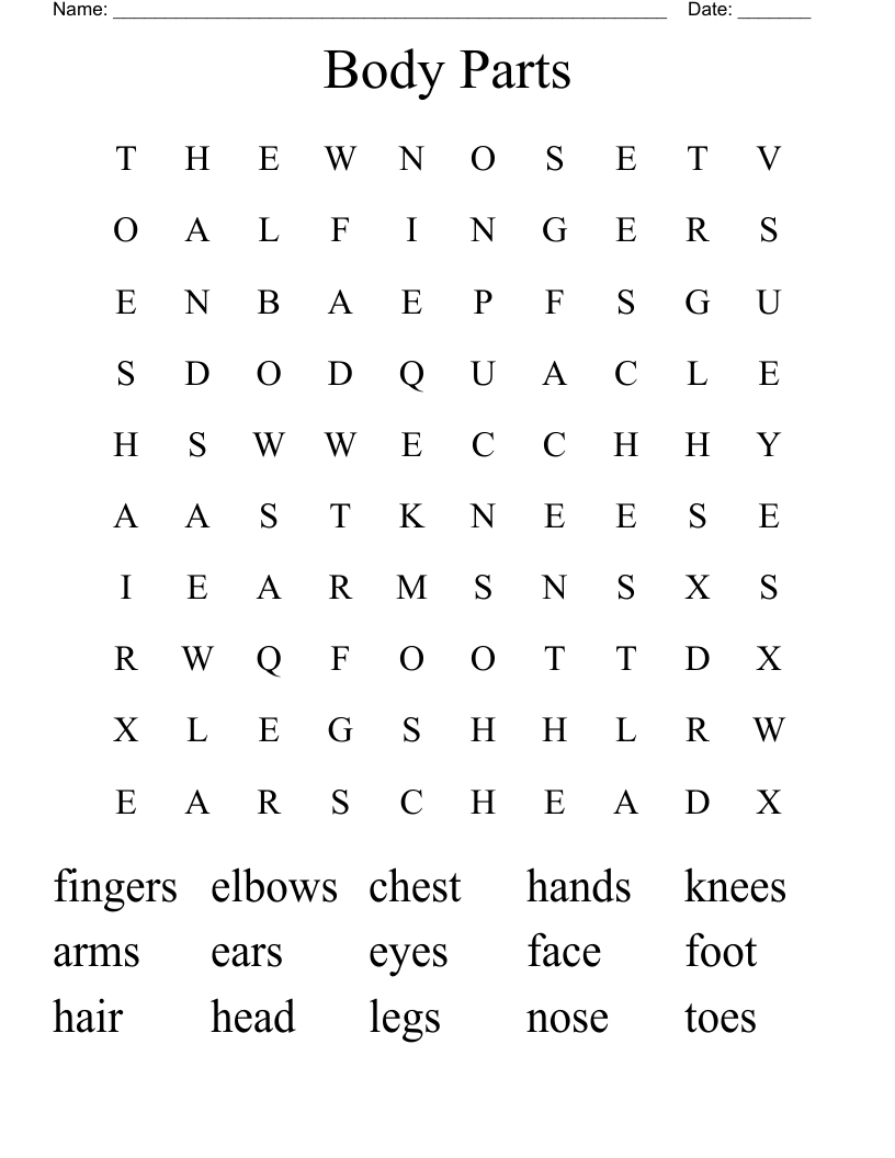 Body Parts Word Search