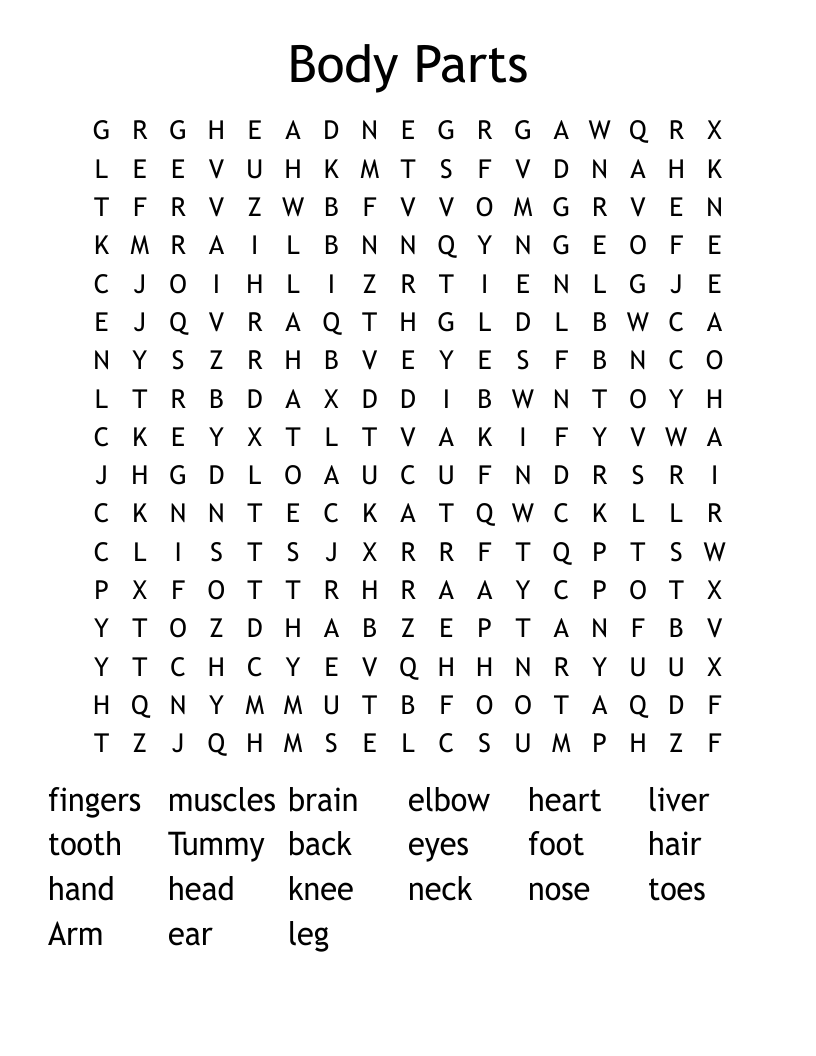 Body Parts Word Search