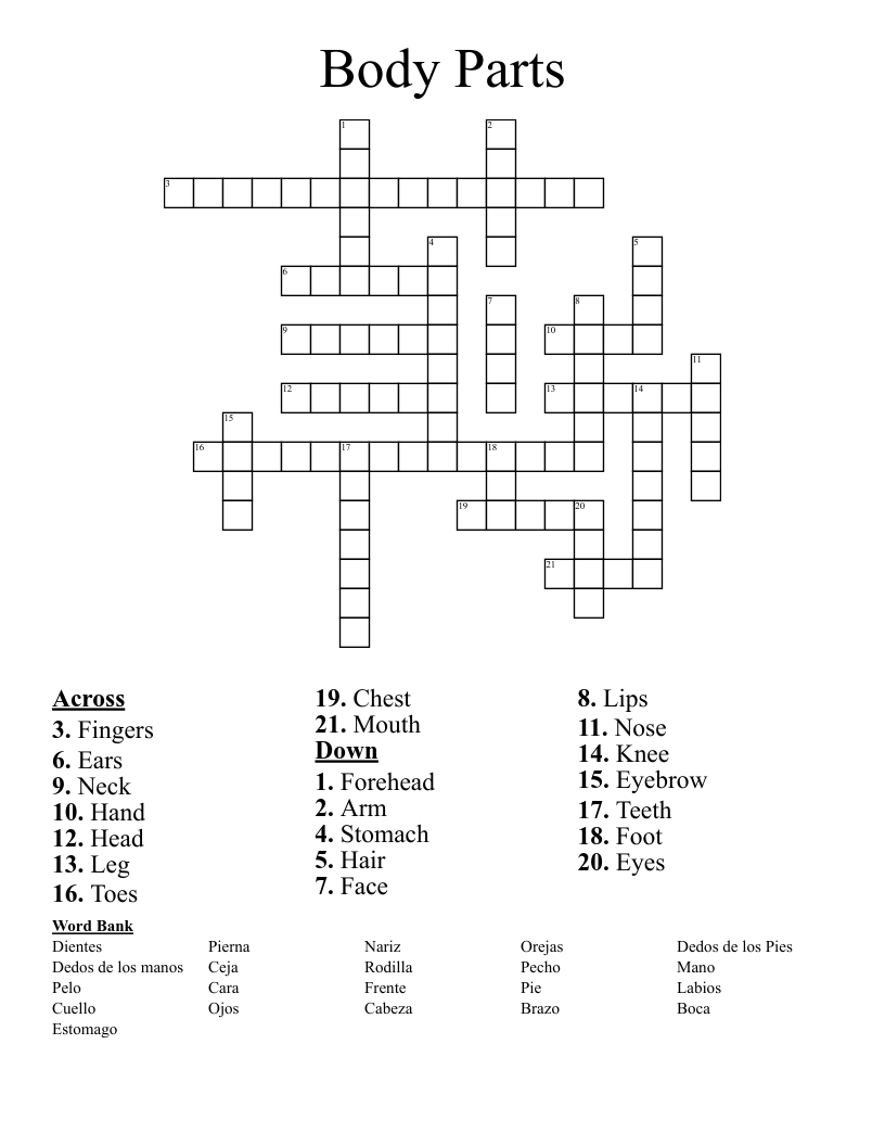 Body Parts Crossword