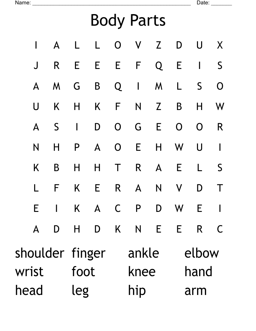 Body Parts Word Search