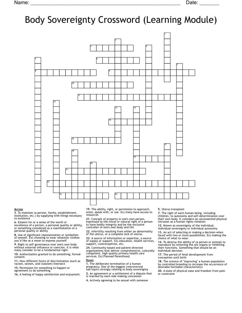 Body Sovereignty Crossword (Learning Module)