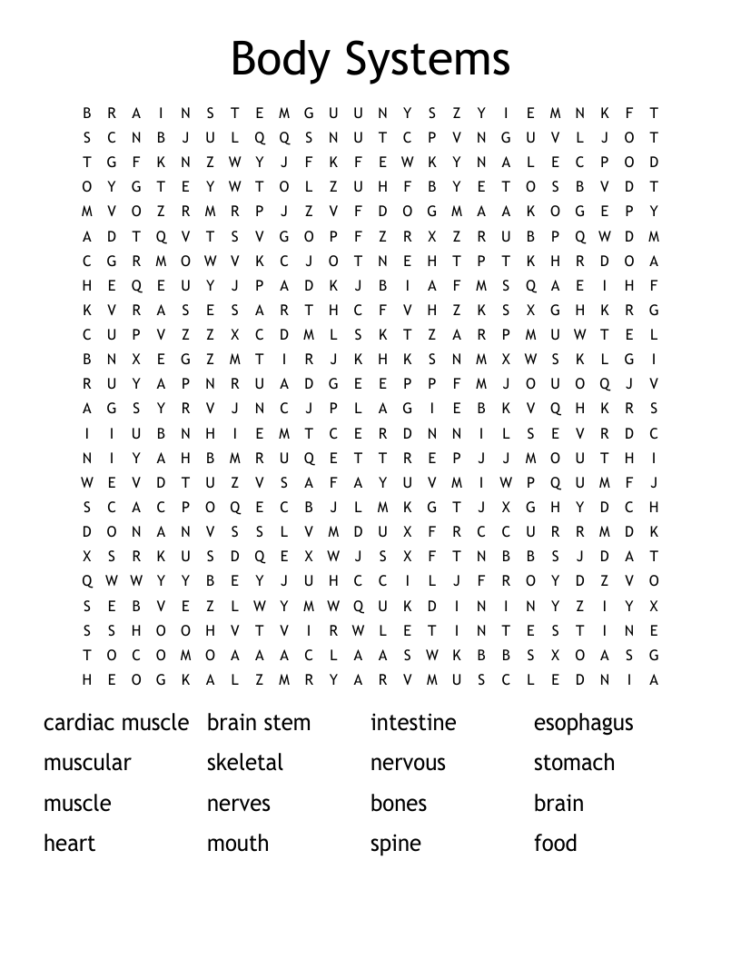 Body Systems Word Search