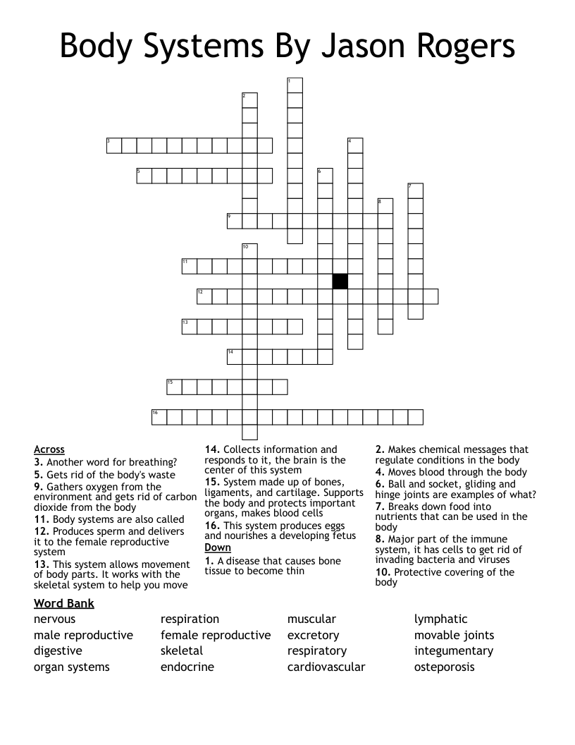 Body Systems By Jason Rogers Crossword
