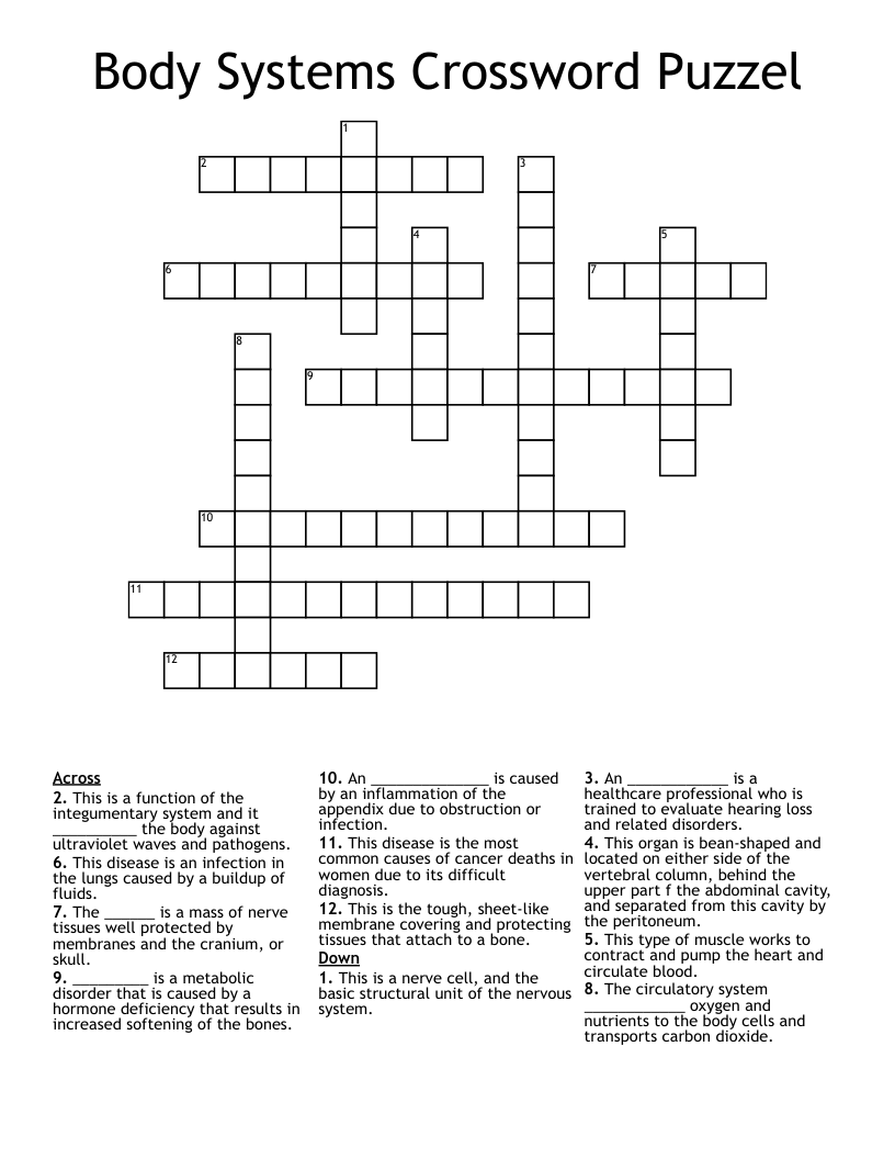 Body Systems Crossword Puzzel