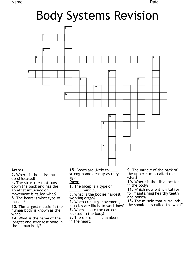 Body Systems Revision Crossword