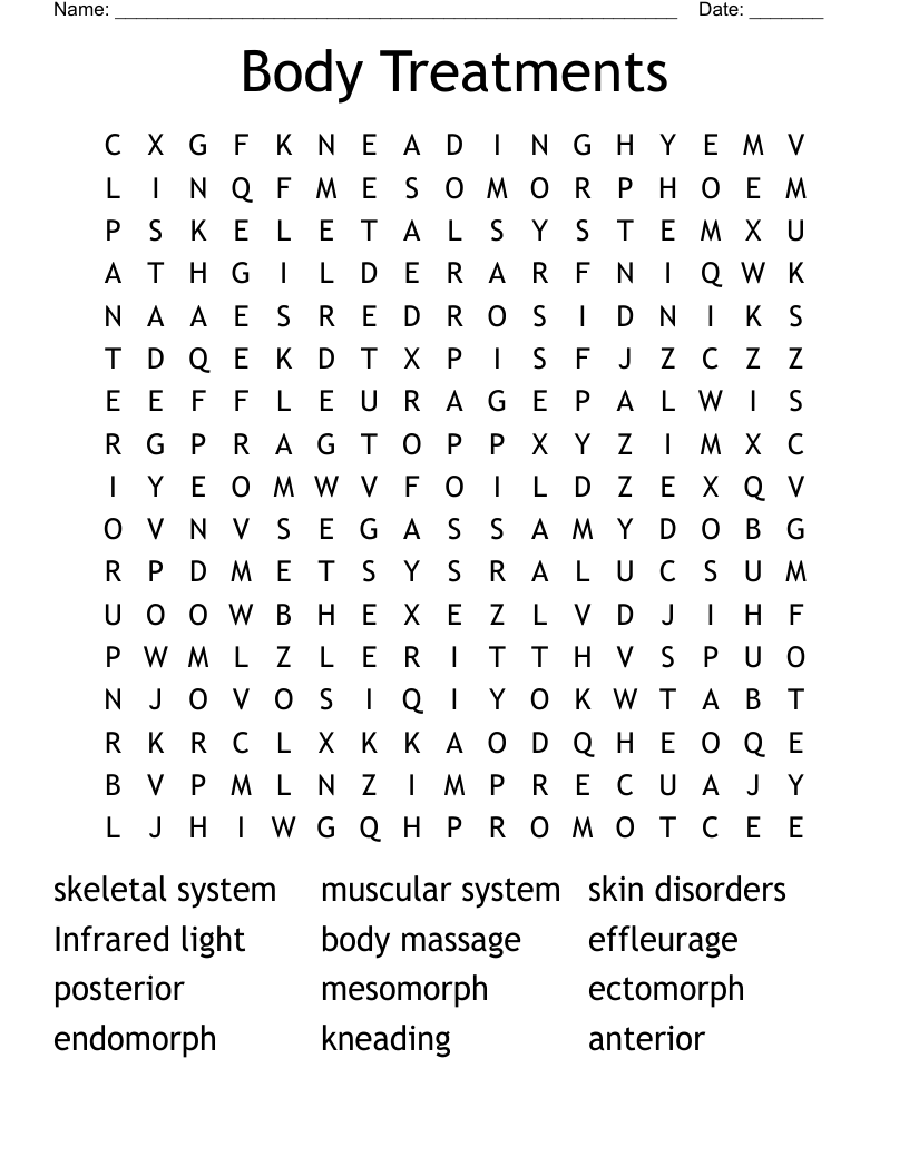 Body Treatments Word Search