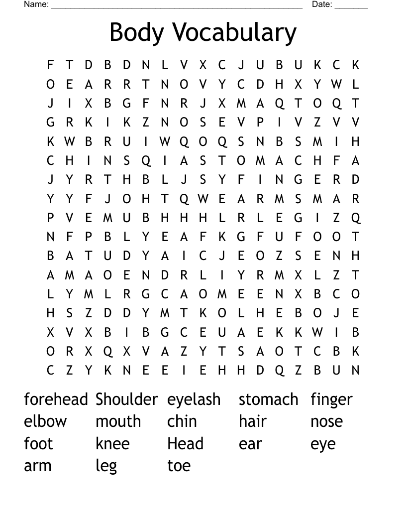 Body Vocabulary Word Search