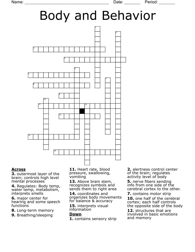 Body and Behavior Crossword