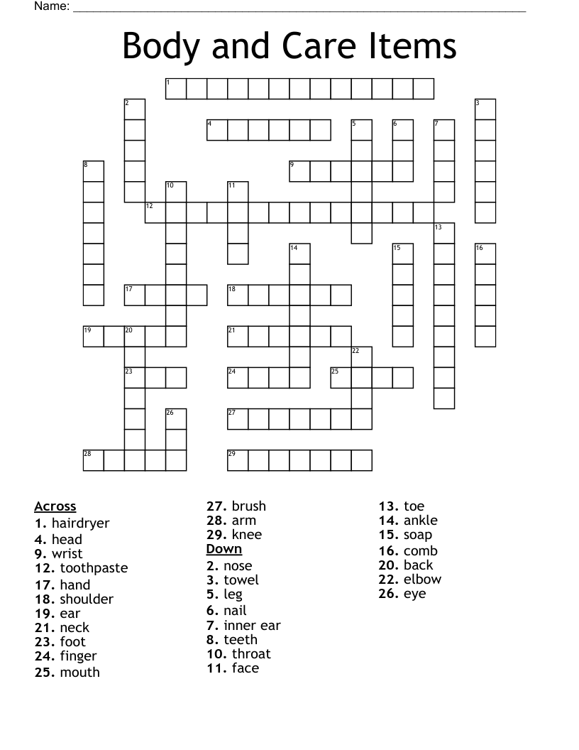 Body and Care Items Crossword