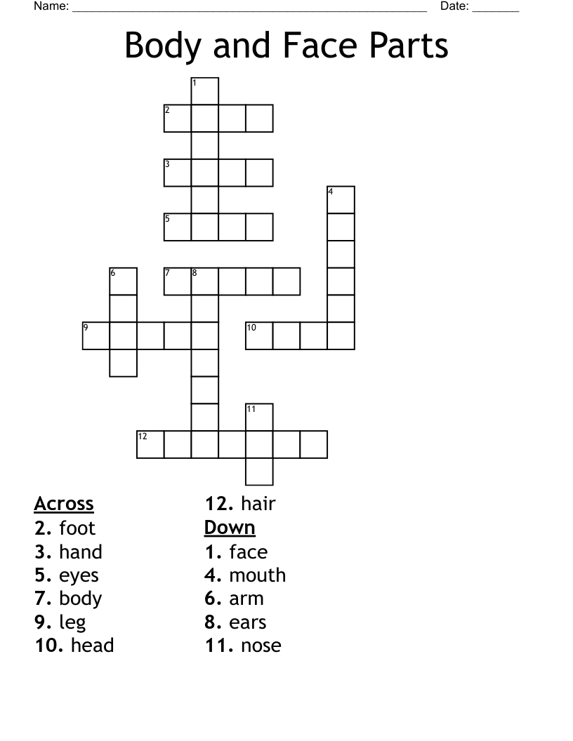 Body and Face Parts Crossword