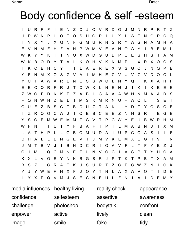 Body confidence & self -esteem Word Search