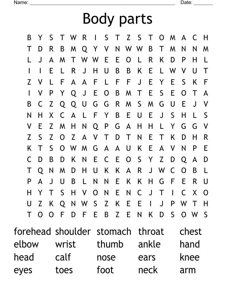 Body parts Word Search