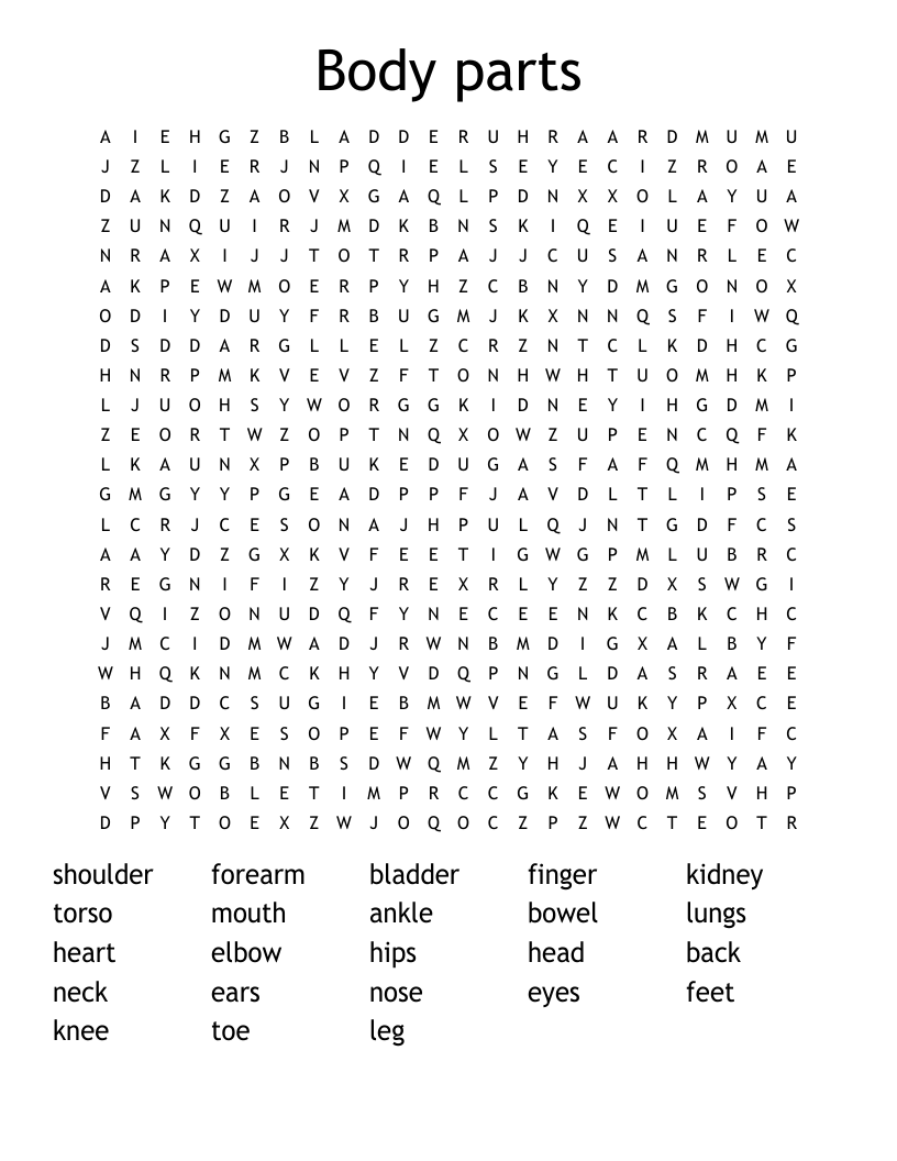 Body parts Word Search