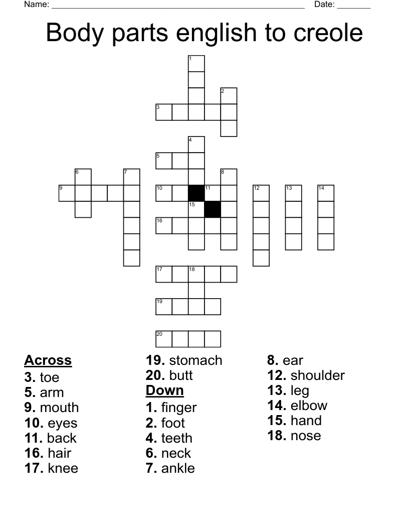 Body parts english to creole Crossword