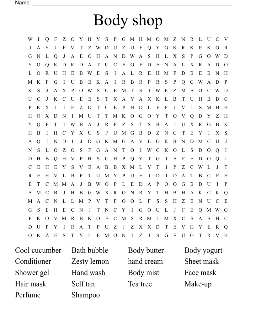 Body shop Word Search
