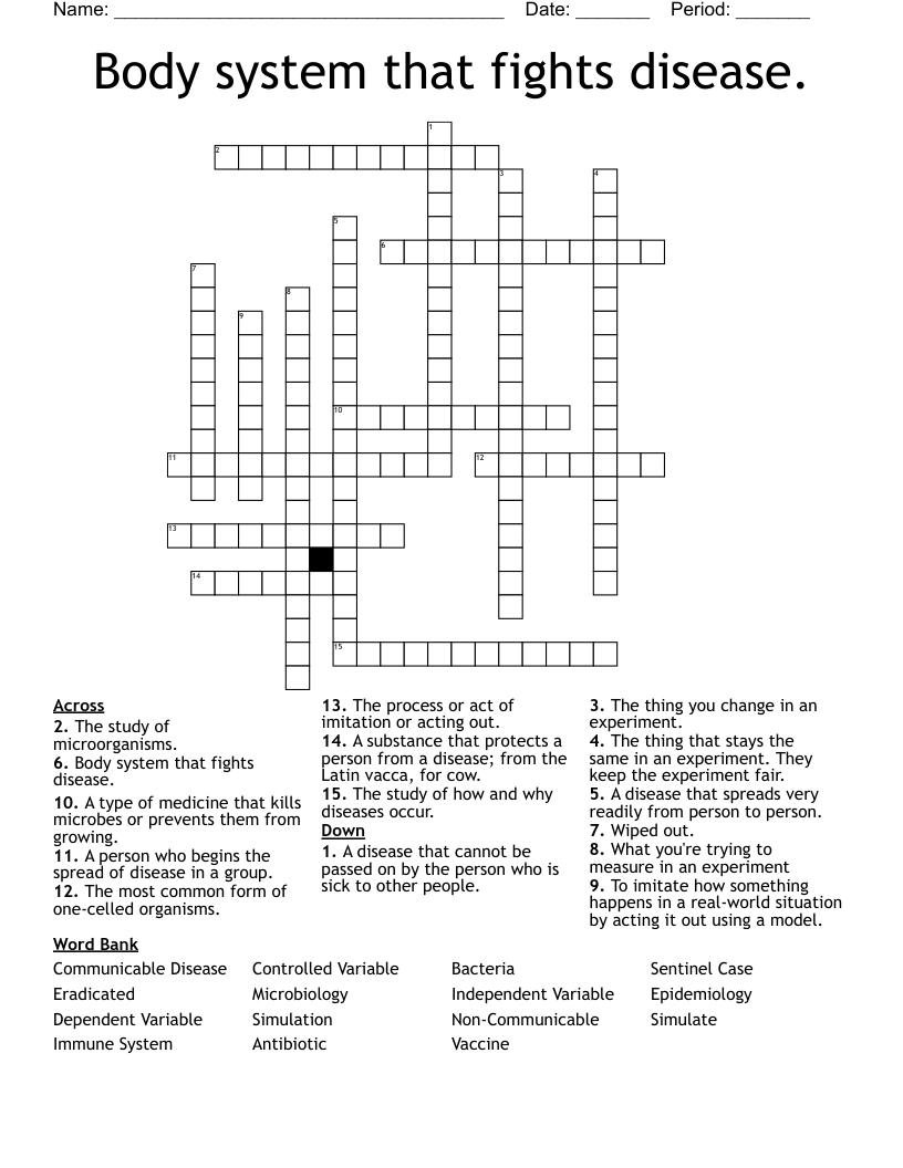 Body system that fights disease. Crossword