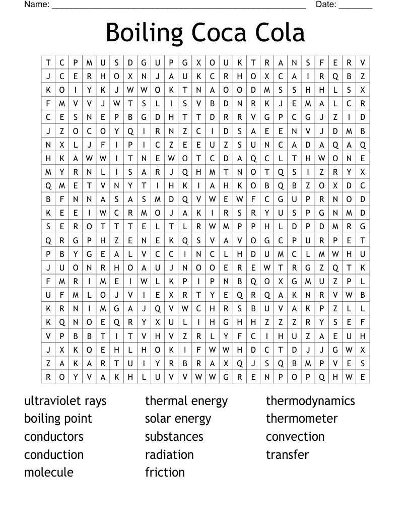 Boiling Coca Cola Word Search