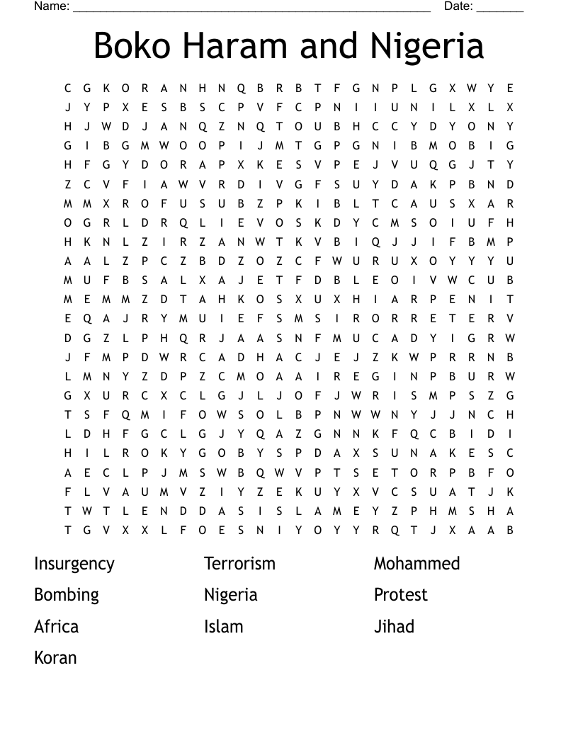 Boko Haram and Nigeria Word Search