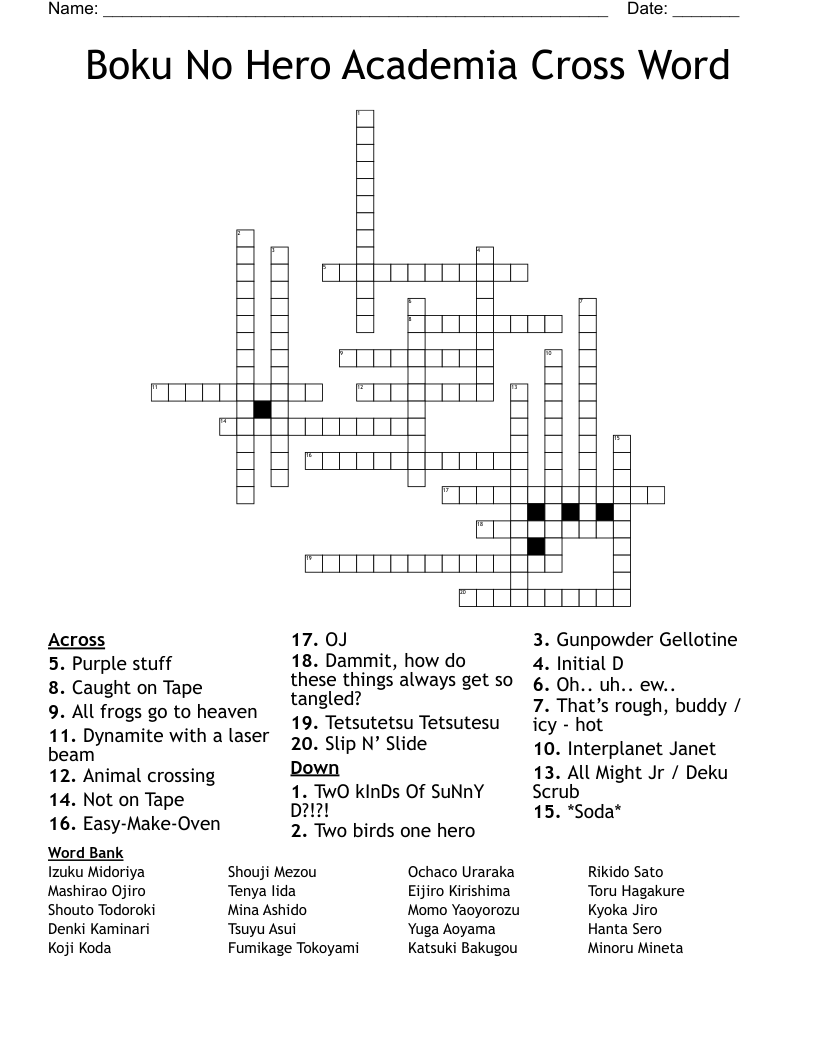 Boku No Hero Academia Cross Word
