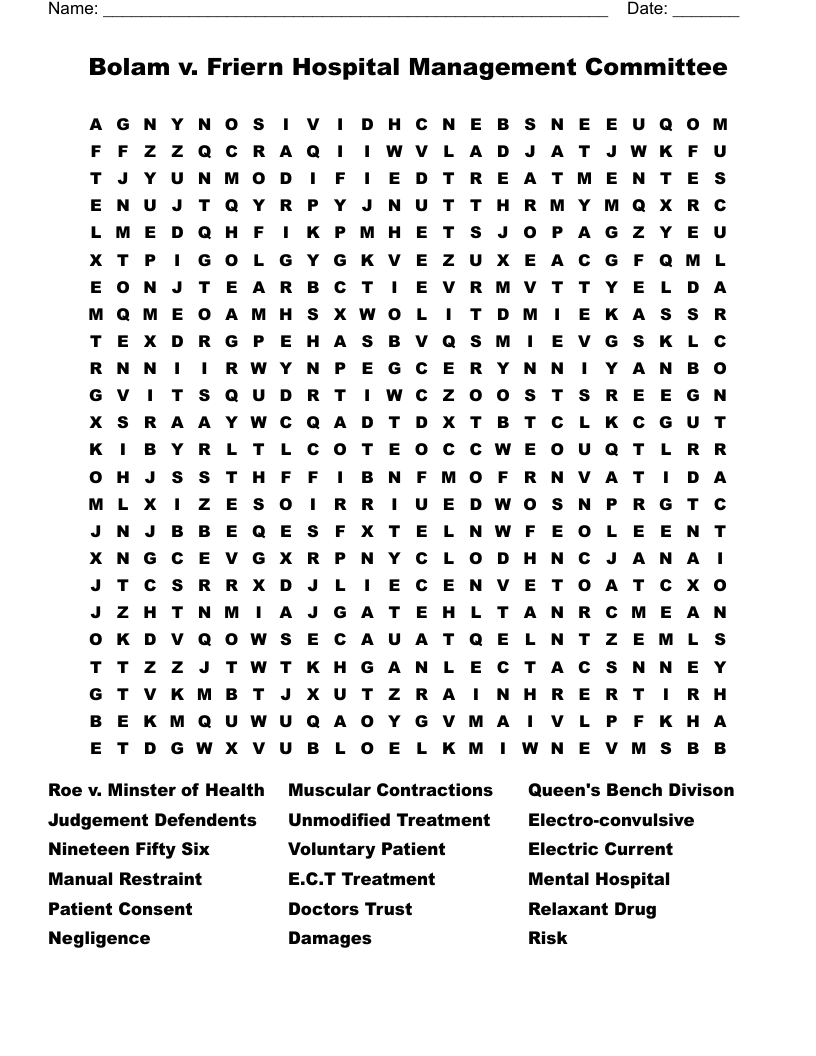 Bolam v. Friern Hospital Management Committee  Word Search