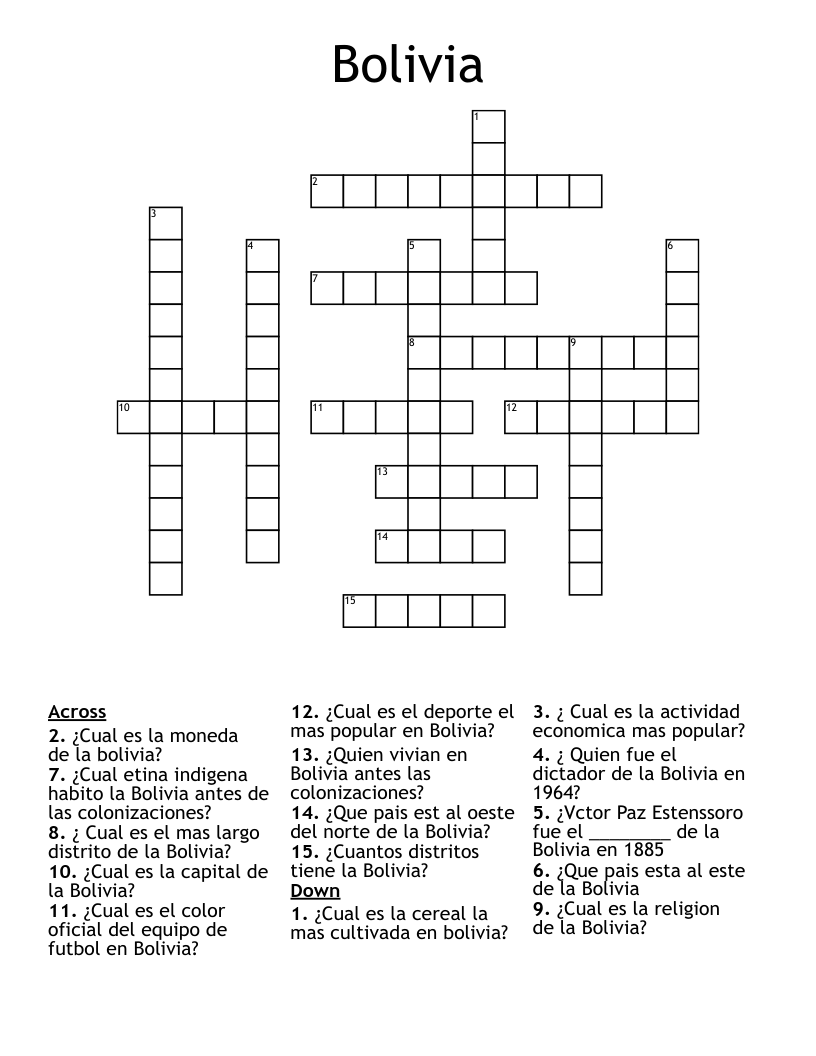 Bolivia Crossword