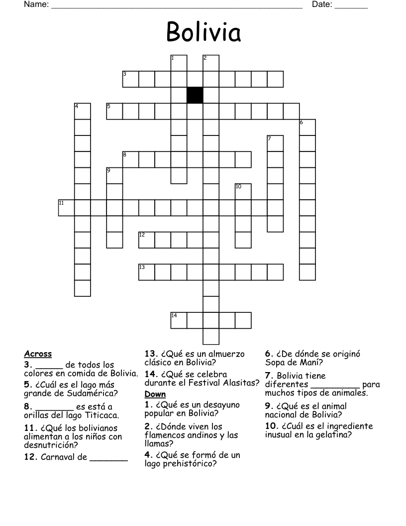 Bolivia Crossword