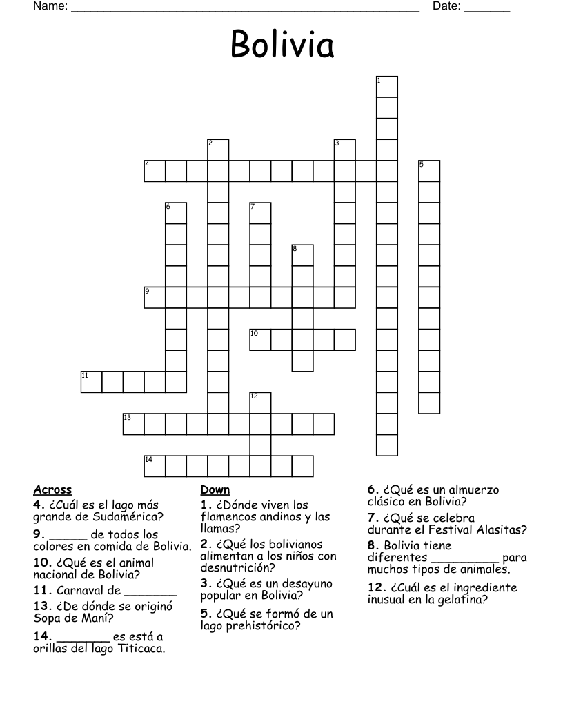 Bolivia Crossword