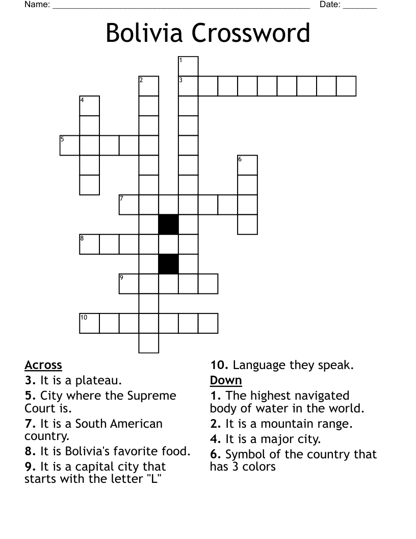 Bolivia Crossword