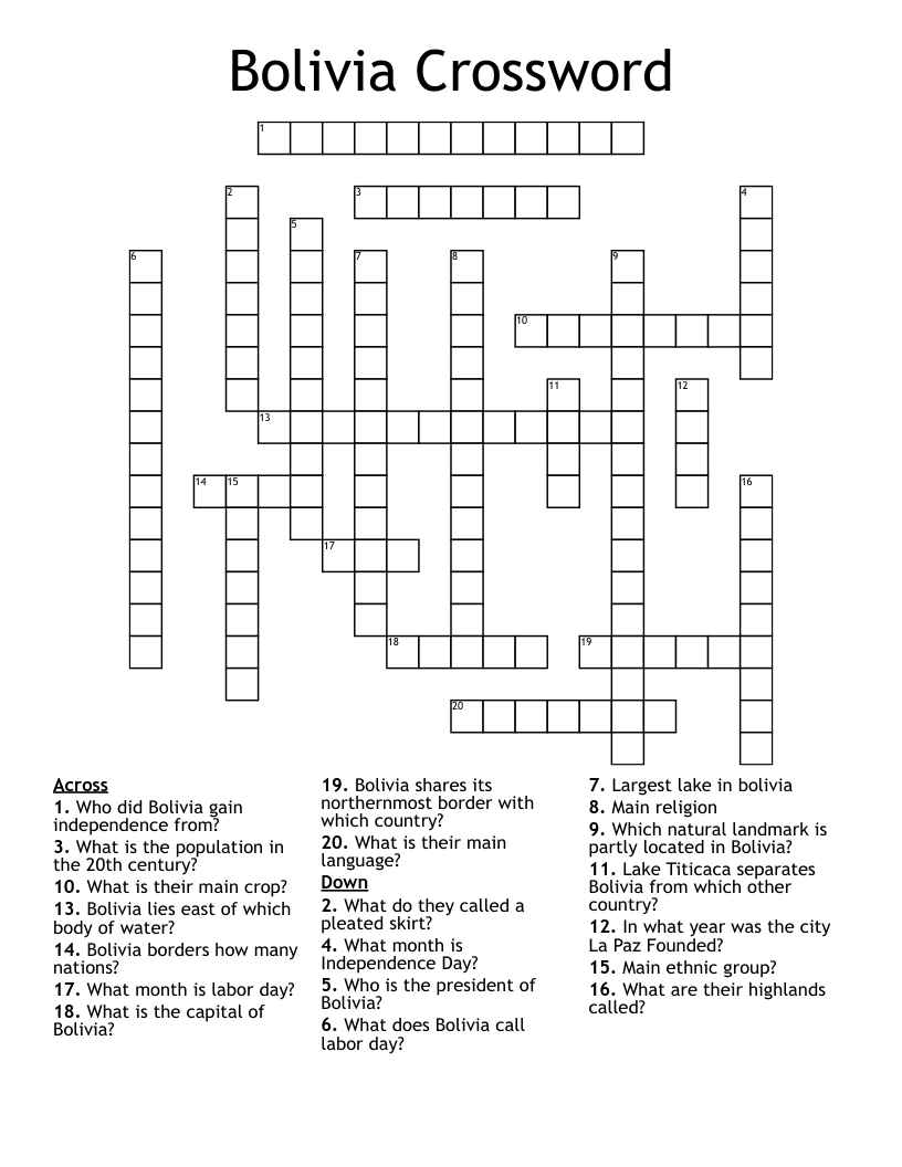 Bolivia Crossword