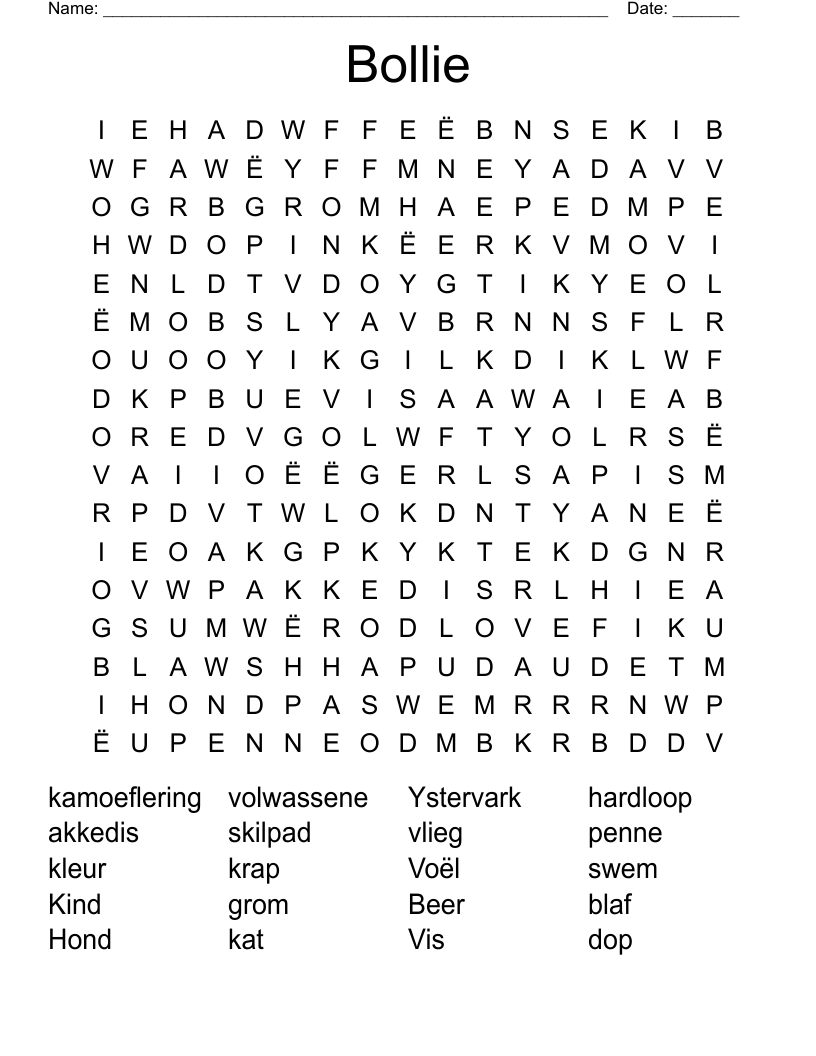 Bollie Word Search